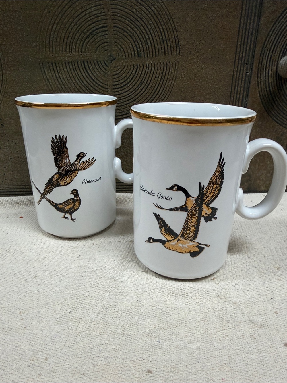 Wildlife Porcelain Mug with Gold Rim - Pheasant & Canadian Goose -White and Gold